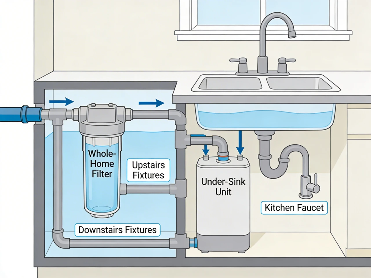 whole home vs undersink water filter illustration guide