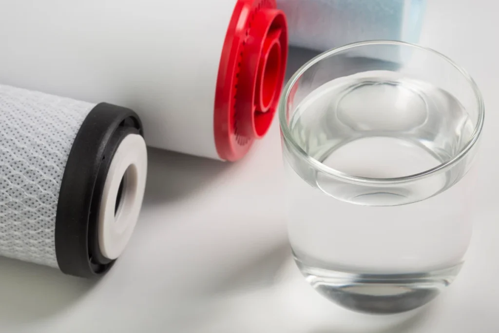 water filter glass of water in white background